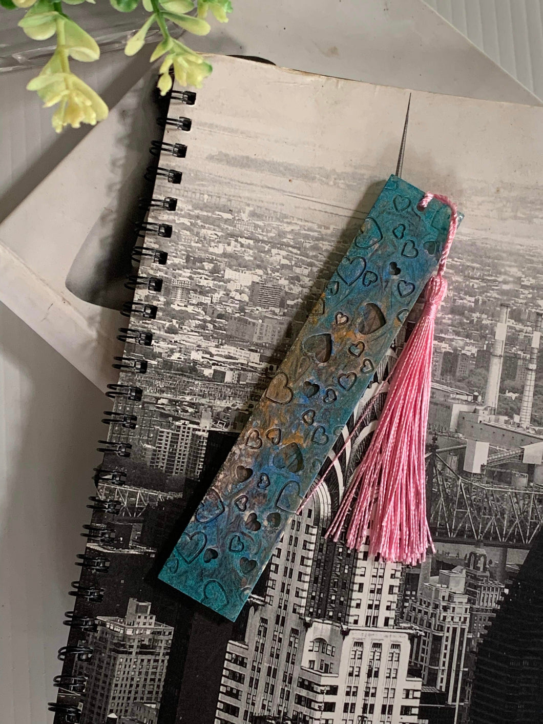 Blue/ Gold Hearts Bookmark