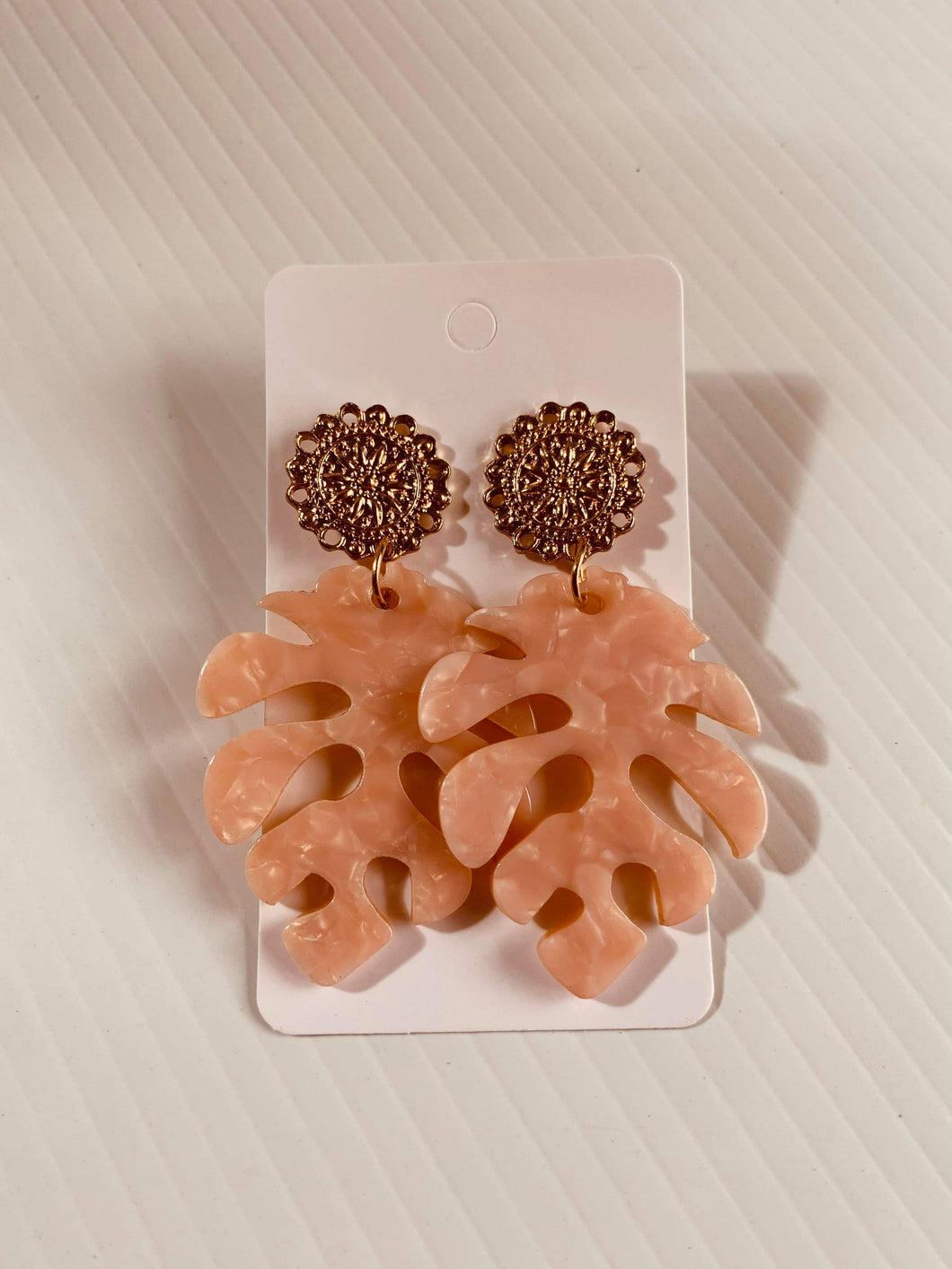 Pink Monstera Earrings