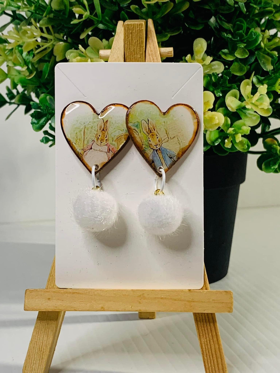 Bunny White Heart Earrings