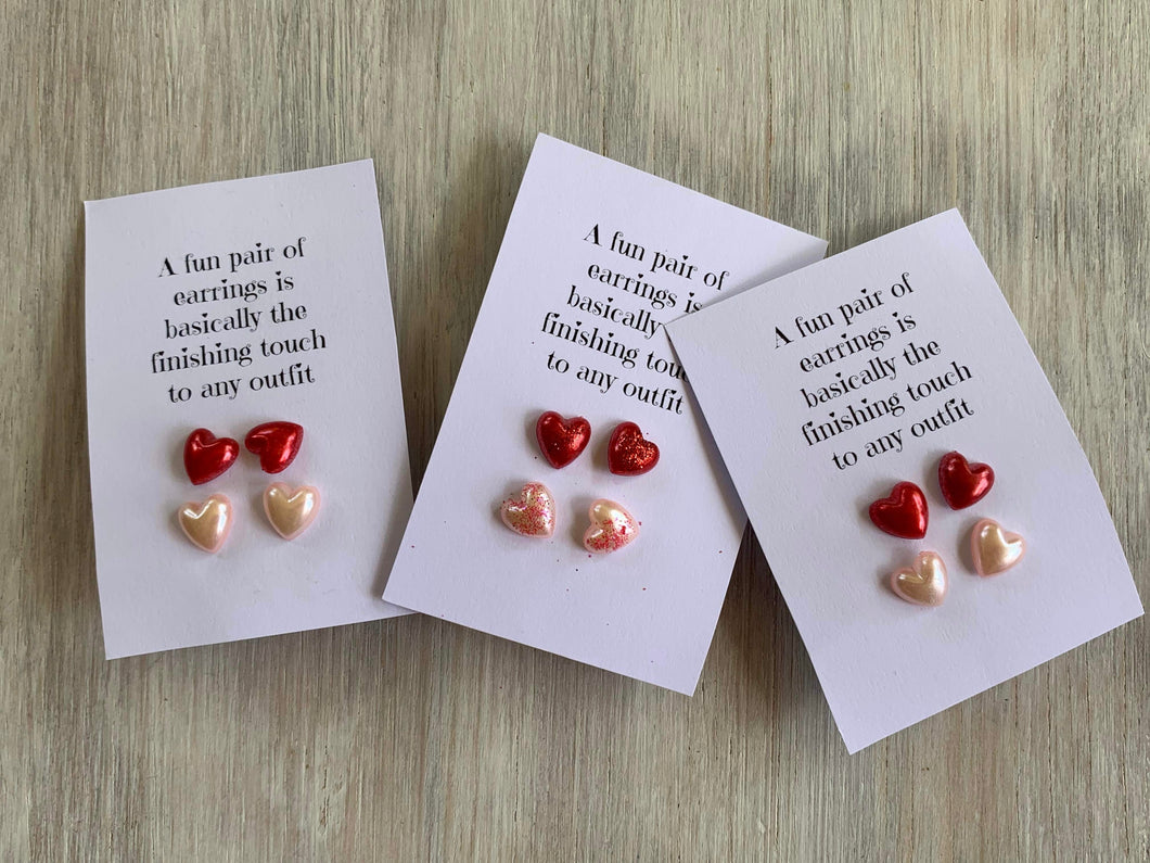 Red & White Heart Stud Set